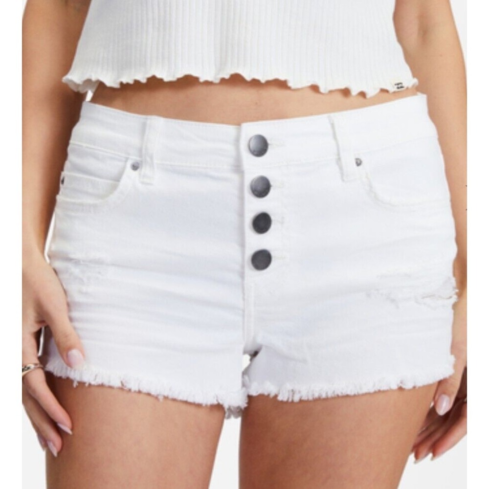 Billabong Shorts Woman 24 Whitewashed Buttoned Up Distressed‎ Juniors Cut Off